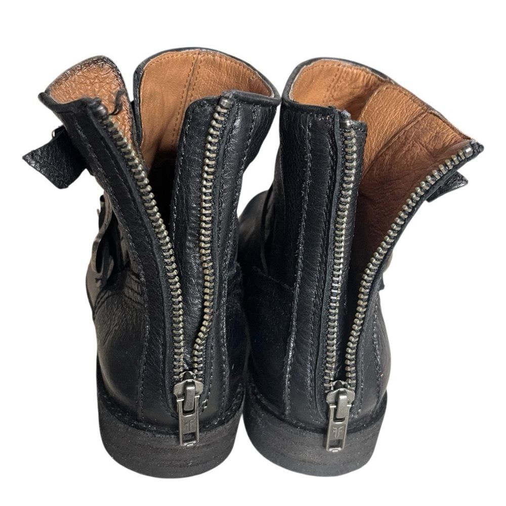 FRYE Black Leather Tyler Engineer Boots Straps Buckle Back Zipper Ankle Booties - Picture 6 of 10